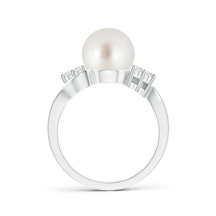 9mm AAA South Sea Cultured Pearl Bypass Ring with Trio Diamonds in White Gold Product Image