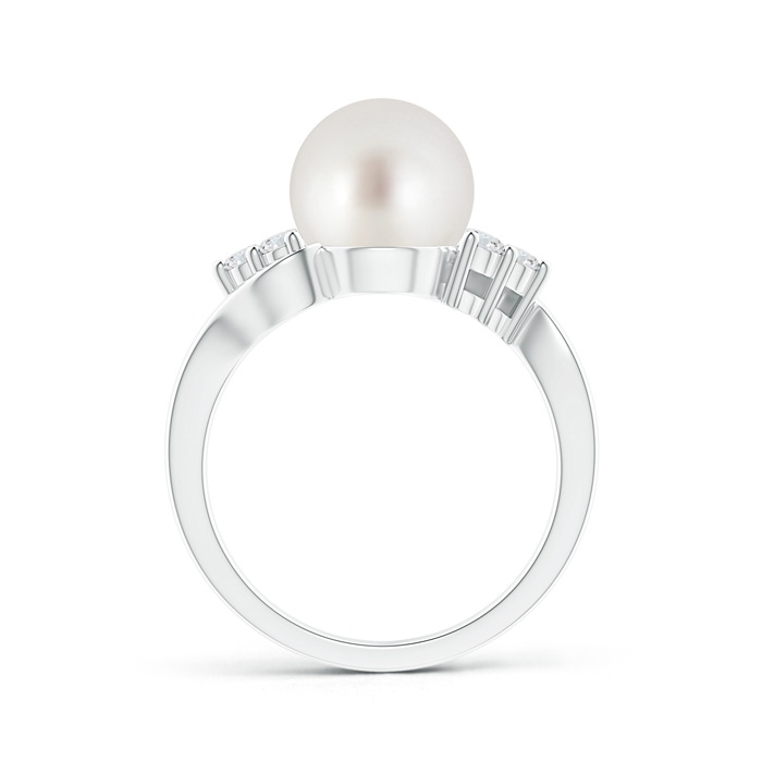 9mm AAA South Sea Cultured Pearl Bypass Ring with Trio Diamonds in White Gold product image