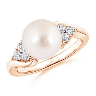 9mm AAAA South Sea Cultured Pearl Bypass Ring with Trio Diamonds in Rose Gold