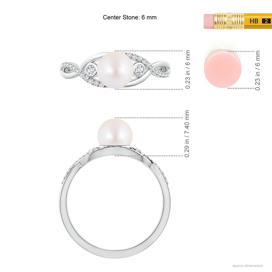 6mm AA Japanese Akoya Pearl and Diamond Infinity Ring in S999 Silver ruler