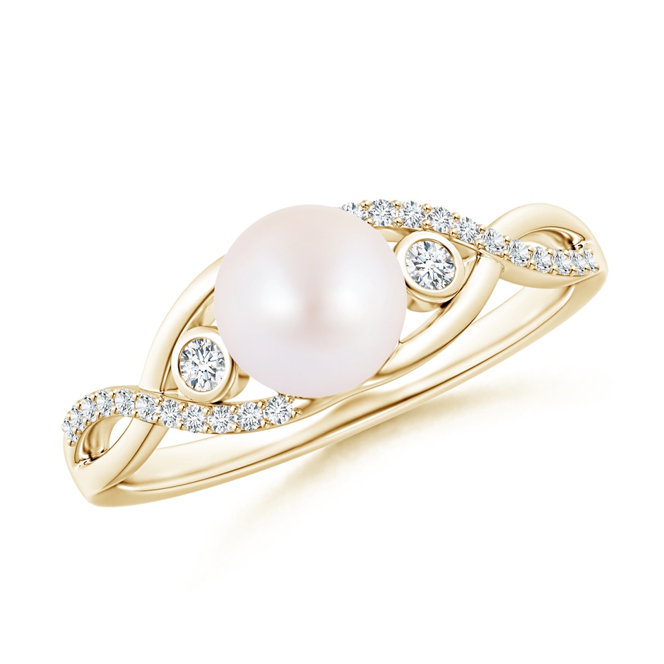 6mm AA Japanese Akoya Pearl and Diamond Infinity Ring in Yellow Gold 