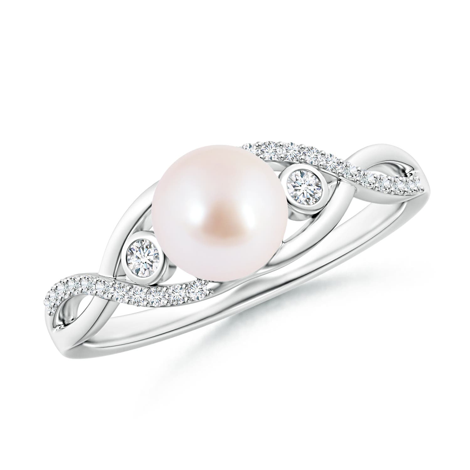6mm AAA Japanese Akoya Pearl and Diamond Infinity Ring in White Gold