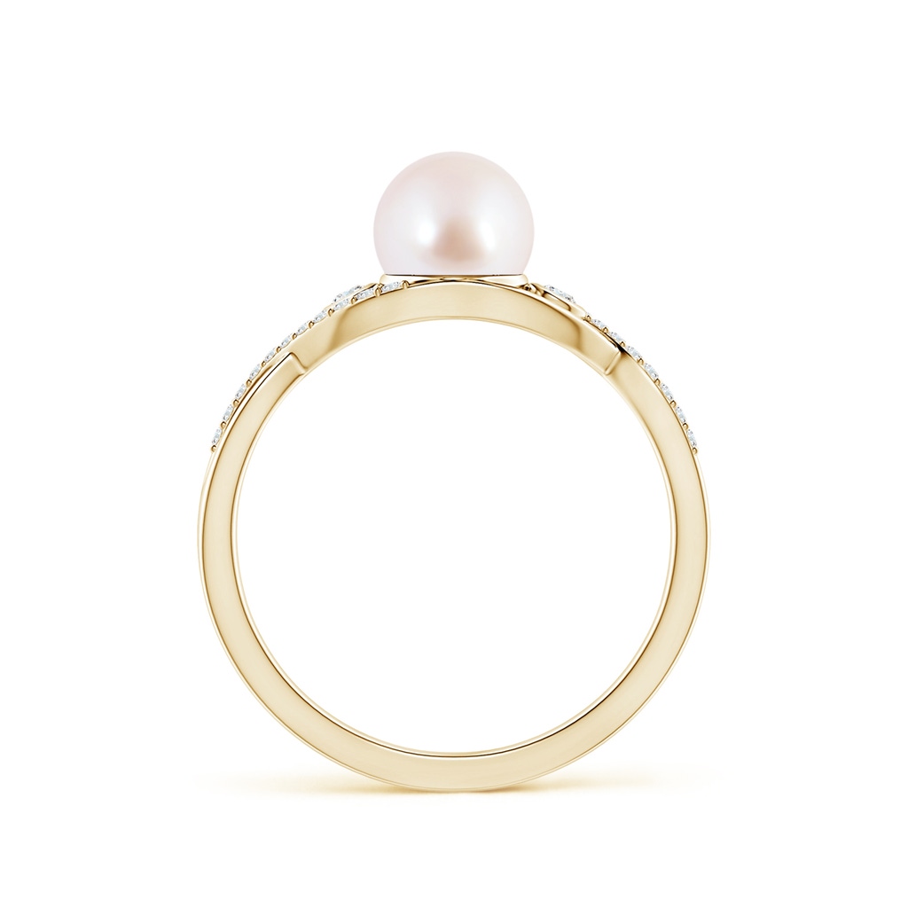 6mm AAA Japanese Akoya Pearl and Diamond Infinity Ring in Yellow Gold - side 1