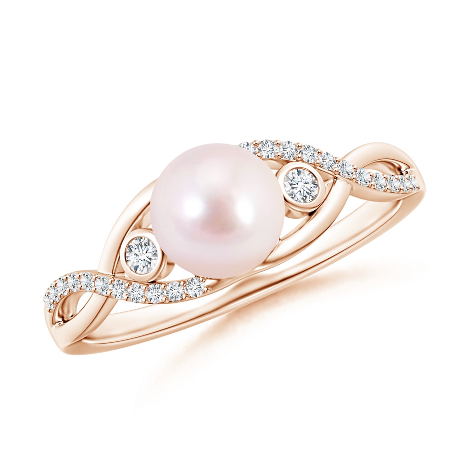 6mm AAAA Japanese Akoya Pearl and Diamond Infinity Ring in Rose Gold 