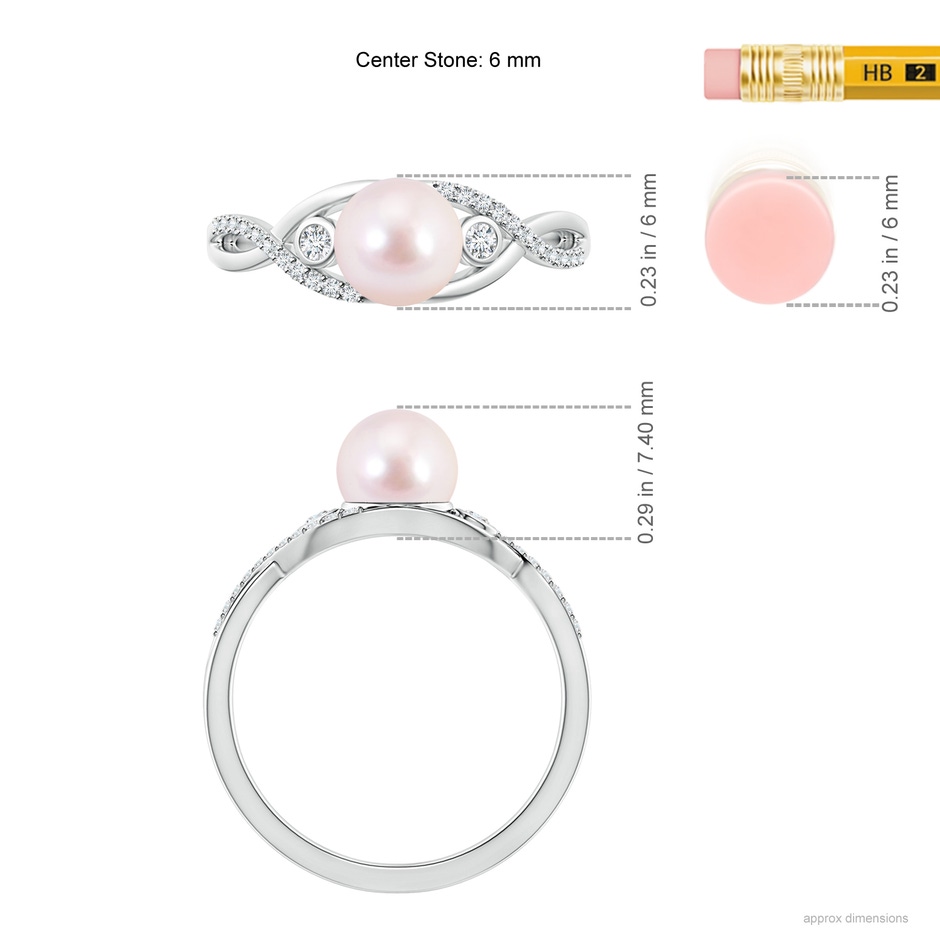 6mm AAAA Japanese Akoya Pearl and Diamond Infinity Ring in S999 Silver ruler