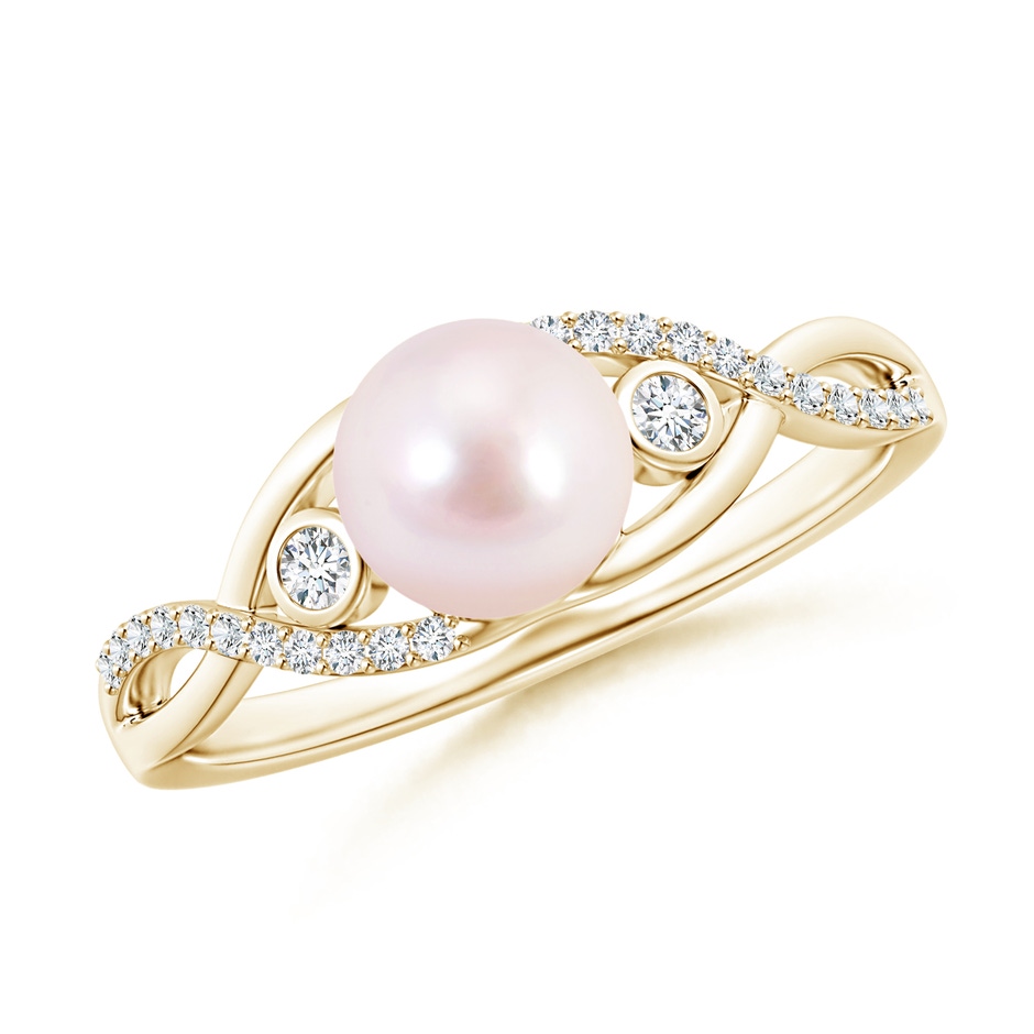 6mm AAAA Japanese Akoya Pearl and Diamond Infinity Ring in Yellow Gold 