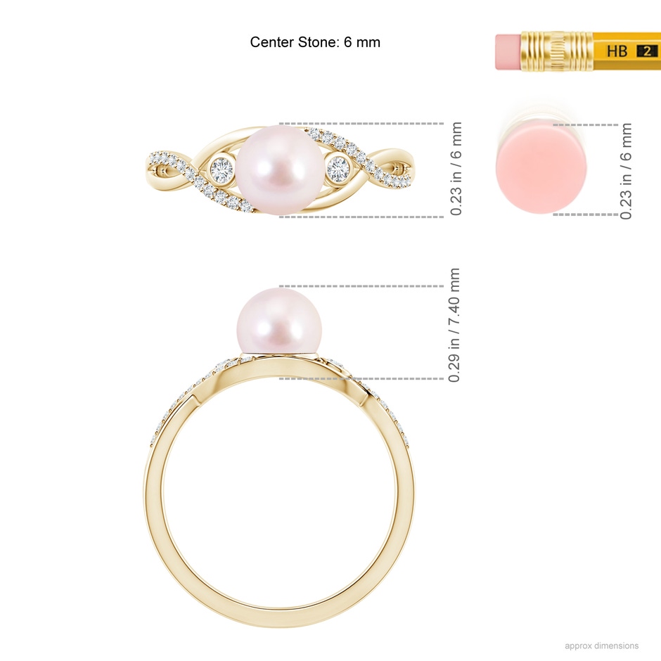6mm AAAA Japanese Akoya Pearl and Diamond Infinity Ring in Yellow Gold ruler