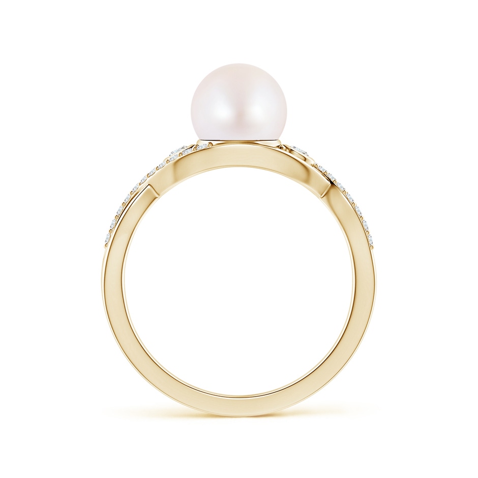 7mm AA Japanese Akoya Pearl and Diamond Infinity Ring in Yellow Gold side 1