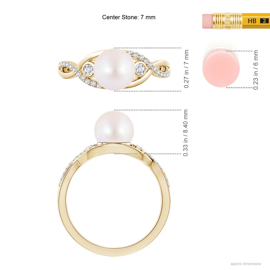 7mm AA Japanese Akoya Pearl and Diamond Infinity Ring in Yellow Gold ruler