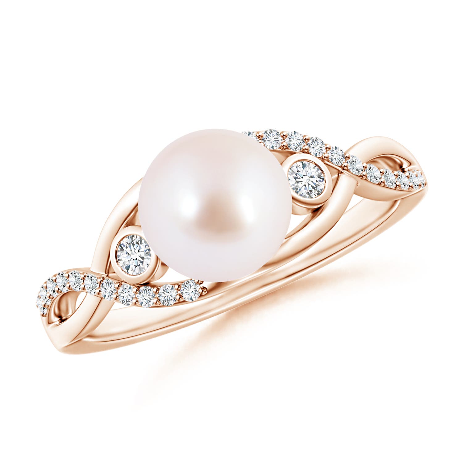 7mm AAA Japanese Akoya Pearl and Diamond Infinity Ring in Rose Gold