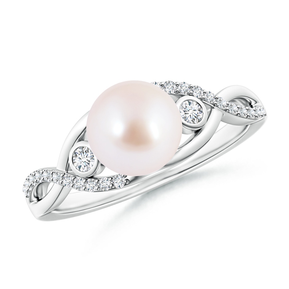 7mm AAA Japanese Akoya Pearl and Diamond Infinity Ring in White Gold 