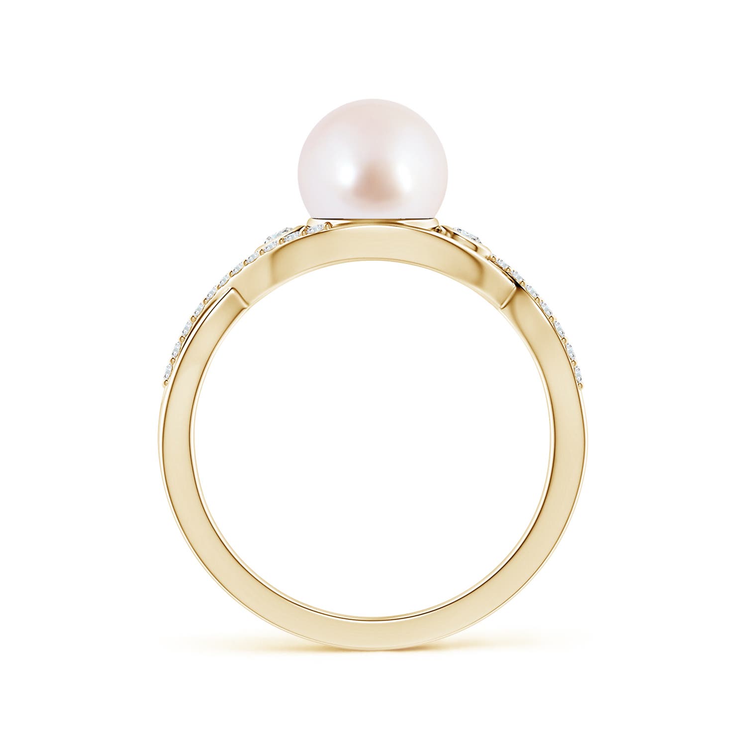 7mm AAA Japanese Akoya Pearl and Diamond Infinity Ring in Yellow Gold