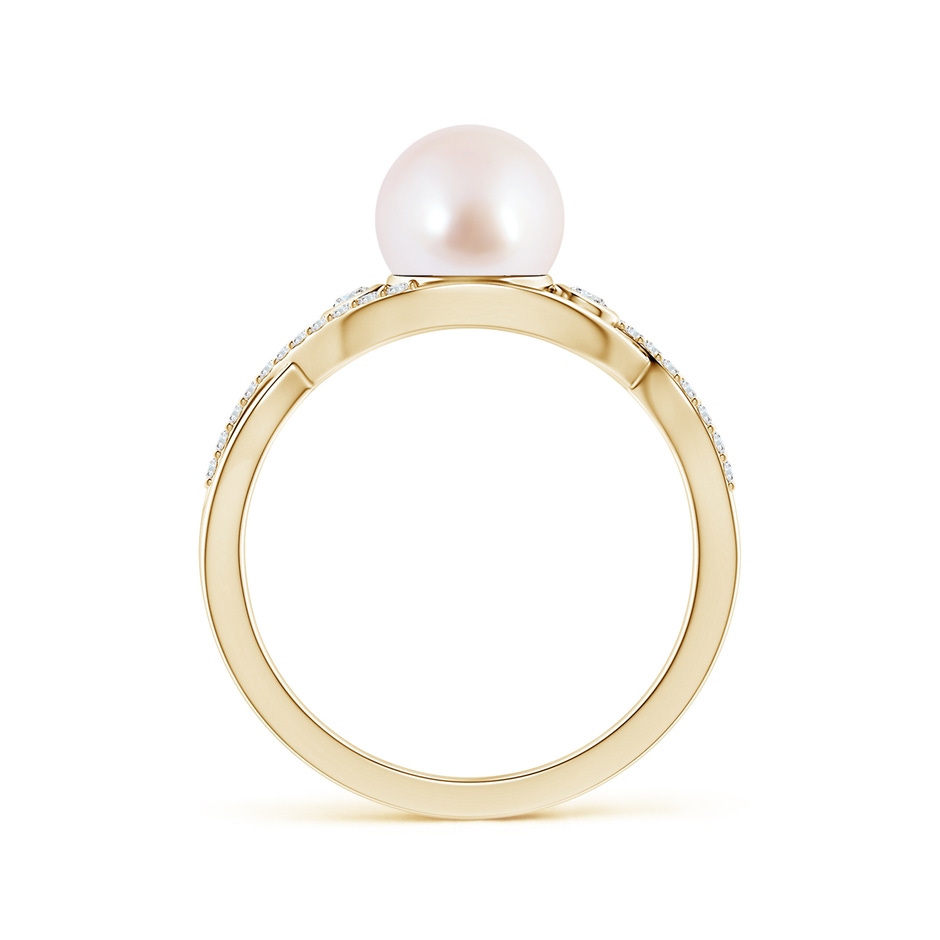 7mm AAA Japanese Akoya Pearl and Diamond Infinity Ring in Yellow Gold side 1