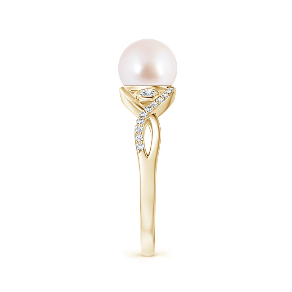 7mm AAA Japanese Akoya Pearl and Diamond Infinity Ring in Yellow Gold side 2