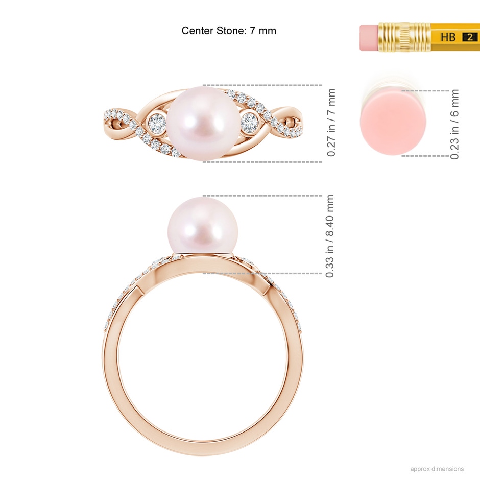 7mm AAAA Japanese Akoya Pearl and Diamond Infinity Ring in Rose Gold ruler