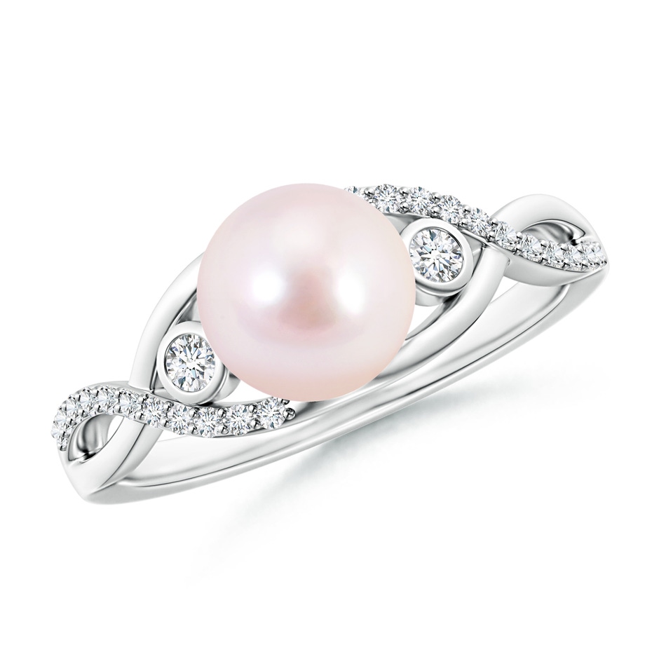 7mm AAAA Japanese Akoya Pearl and Diamond Infinity Ring in S999 Silver 