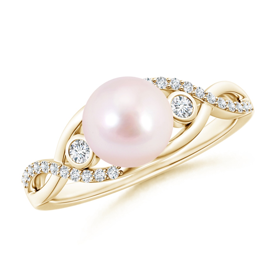 7mm AAAA Japanese Akoya Pearl and Diamond Infinity Ring in Yellow Gold 