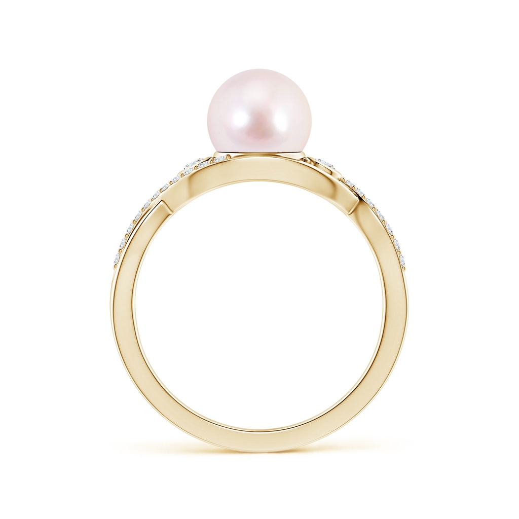 7mm AAAA Japanese Akoya Pearl and Diamond Infinity Ring in Yellow Gold - side 1