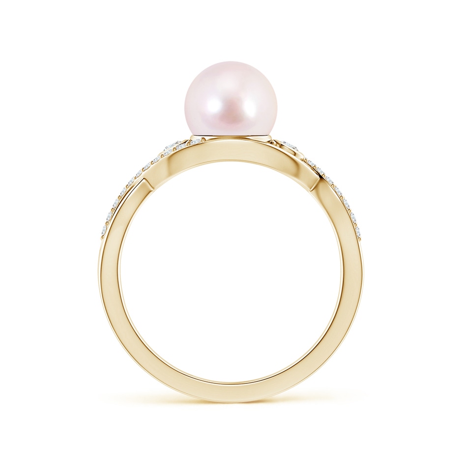 7mm AAAA Japanese Akoya Pearl and Diamond Infinity Ring in Yellow Gold side 1