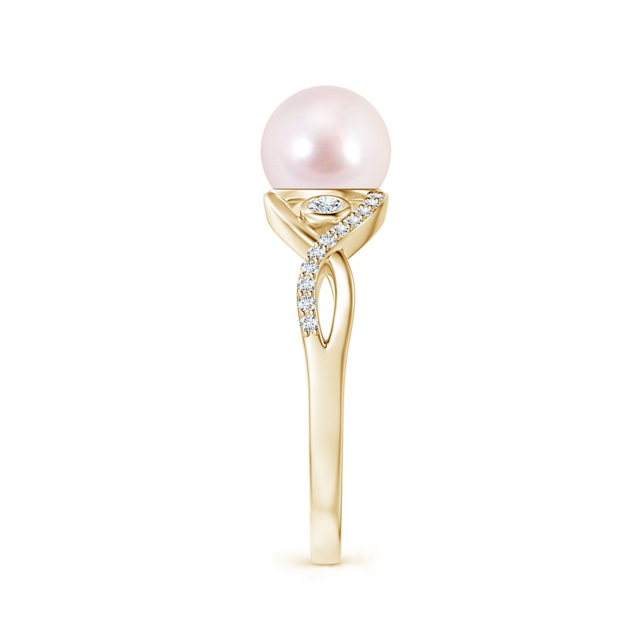 7mm AAAA Japanese Akoya Pearl and Diamond Infinity Ring in Yellow Gold side 2