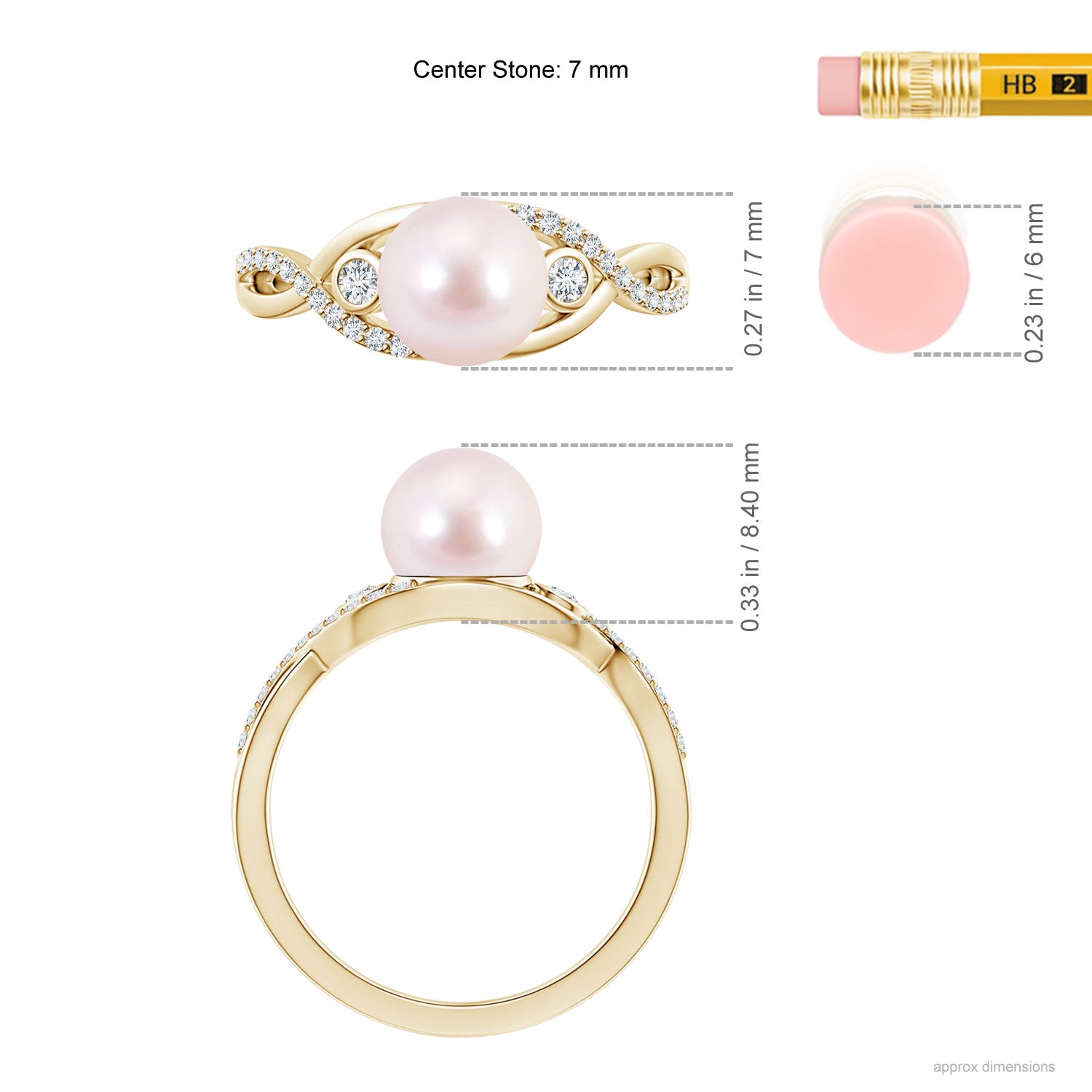 7mm AAAA Japanese Akoya Pearl and Diamond Infinity Ring in Yellow Gold - ruler