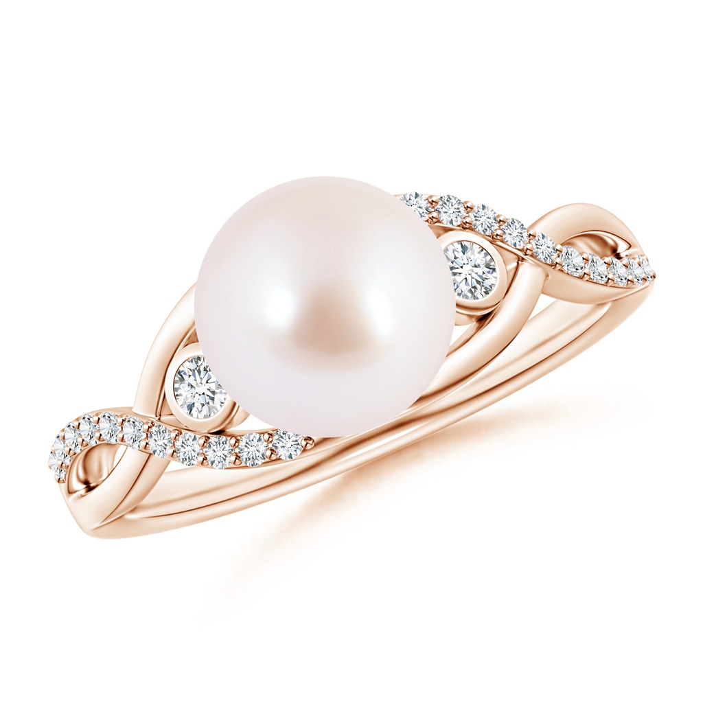 8mm AAA Japanese Akoya Pearl and Diamond Infinity Ring in Rose Gold