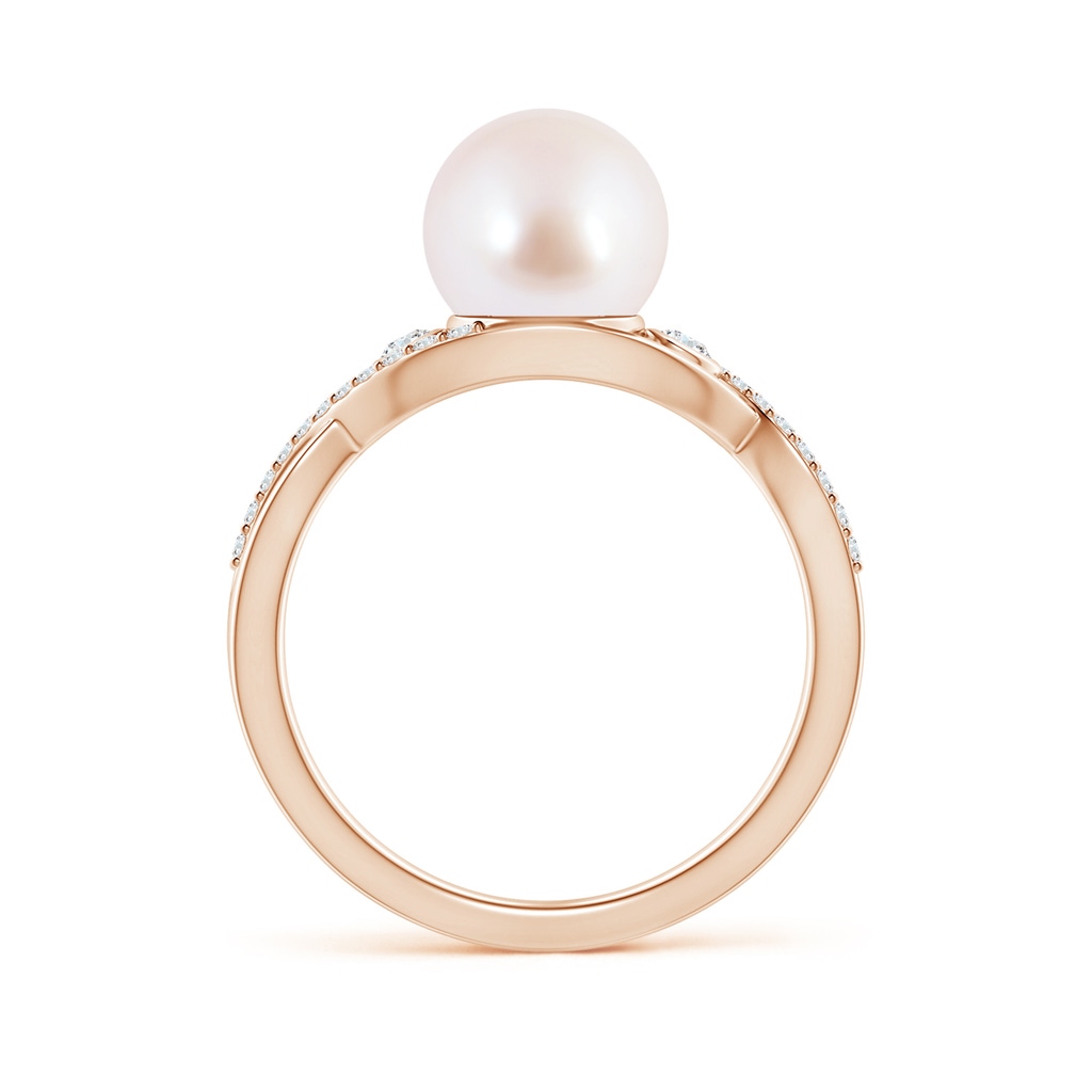 8mm AAA Japanese Akoya Pearl and Diamond Infinity Ring in Rose Gold - side 1