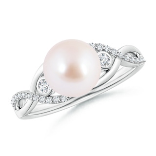 8mm AAA Japanese Akoya Pearl and Diamond Infinity Ring in S999 Silver