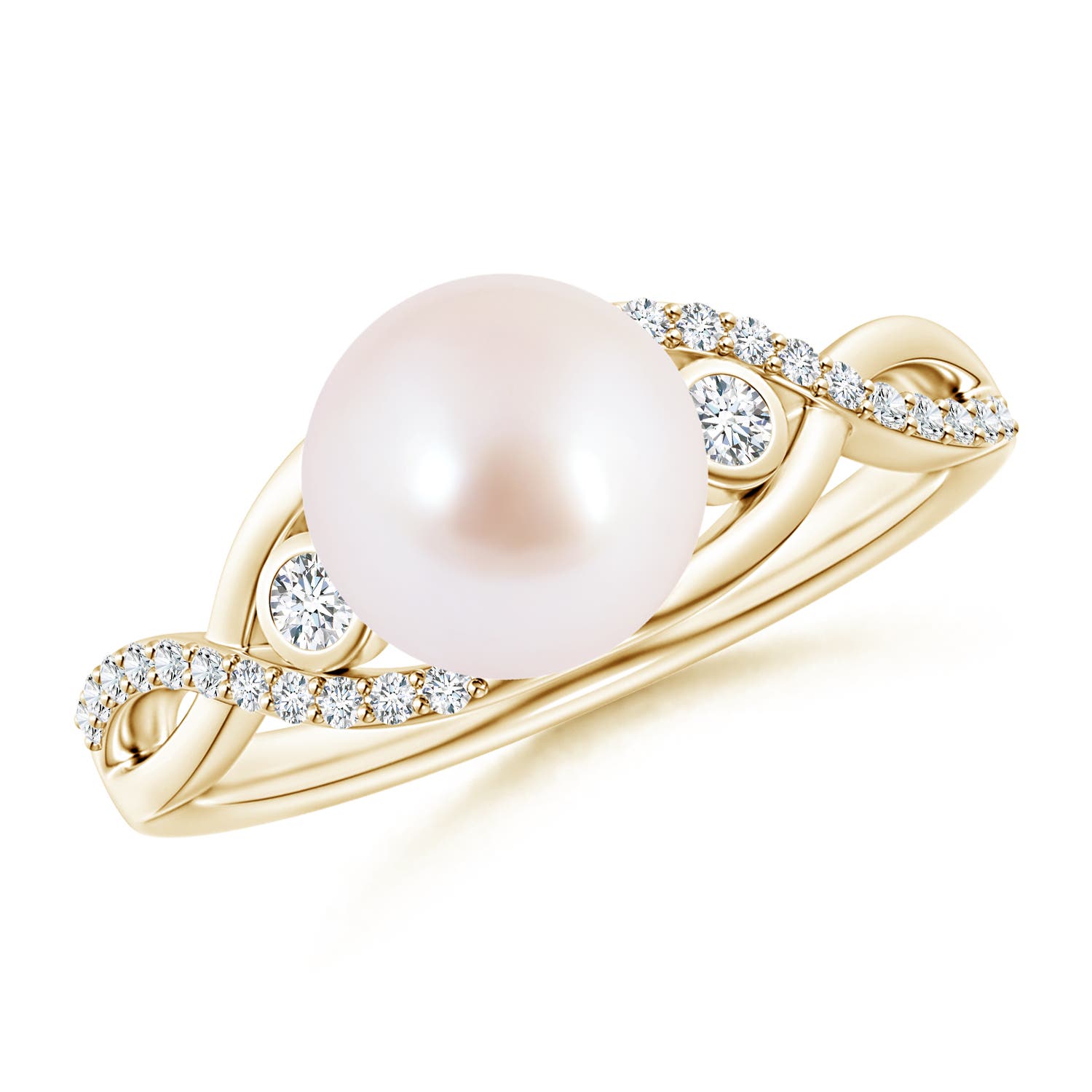 8mm AAA Japanese Akoya Pearl and Diamond Infinity Ring in Yellow Gold