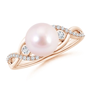 8mm AAAA Japanese Akoya Pearl and Diamond Infinity Ring in Rose Gold
