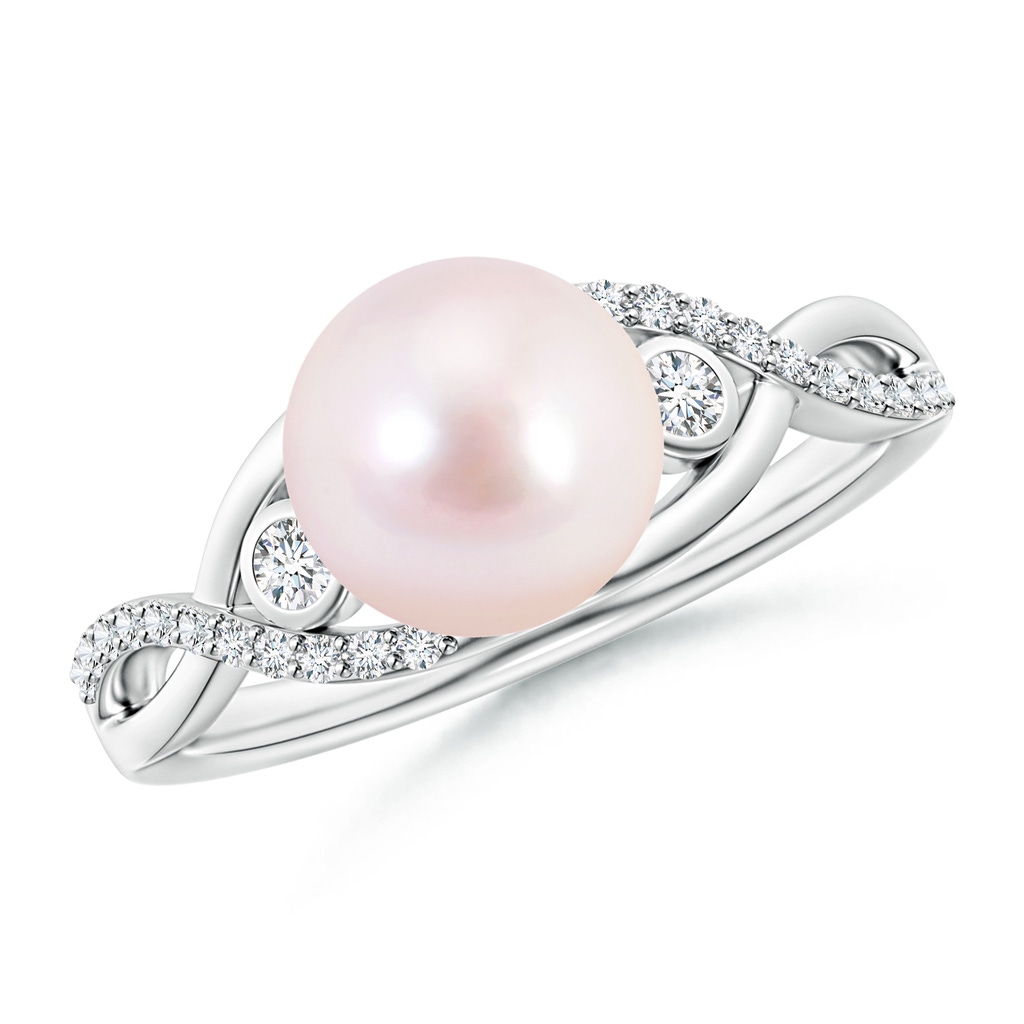 8mm AAAA Japanese Akoya Pearl and Diamond Infinity Ring in S999 Silver