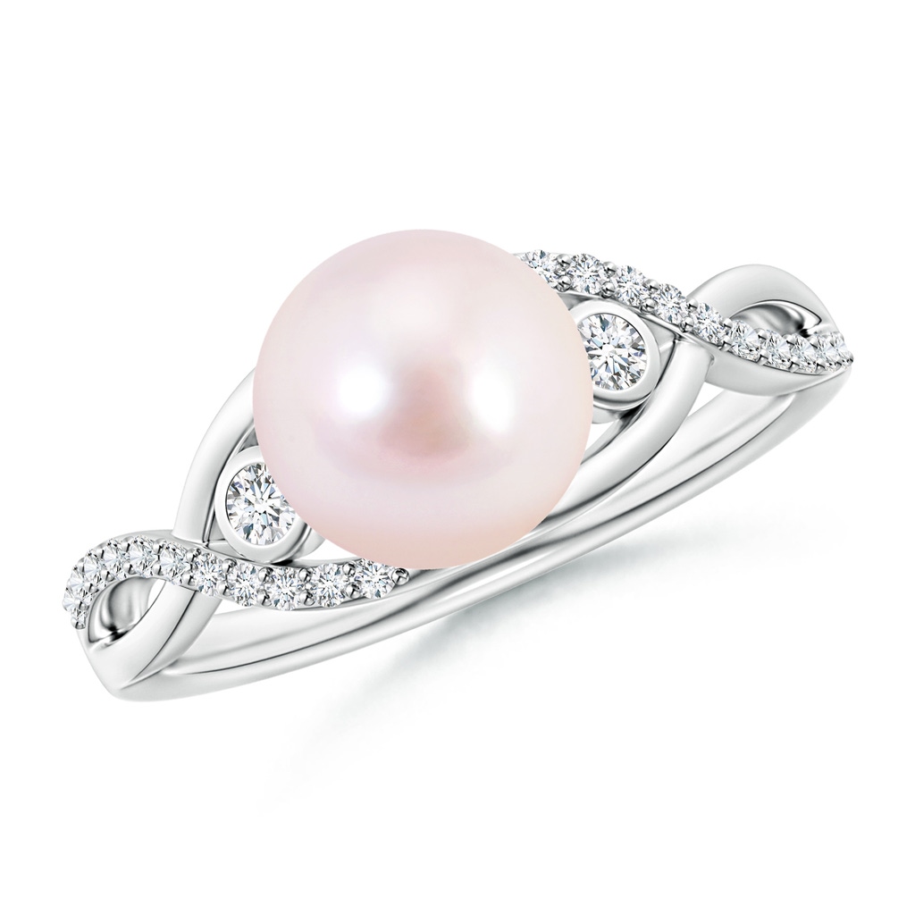 8mm AAAA Japanese Akoya Pearl and Diamond Infinity Ring in White Gold