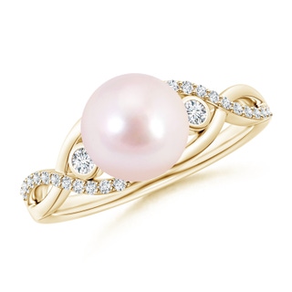 8mm AAAA Japanese Akoya Pearl and Diamond Infinity Ring in Yellow Gold