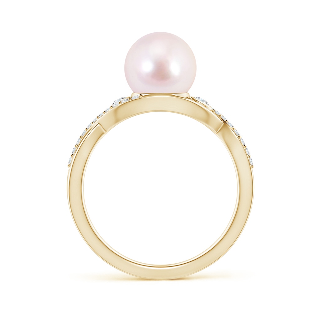8mm AAAA Japanese Akoya Pearl and Diamond Infinity Ring in Yellow Gold Side 1