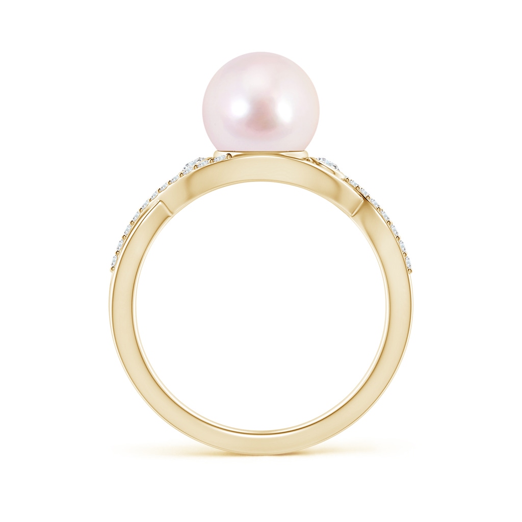 8mm AAAA Japanese Akoya Pearl and Diamond Infinity Ring in Yellow Gold - side 1