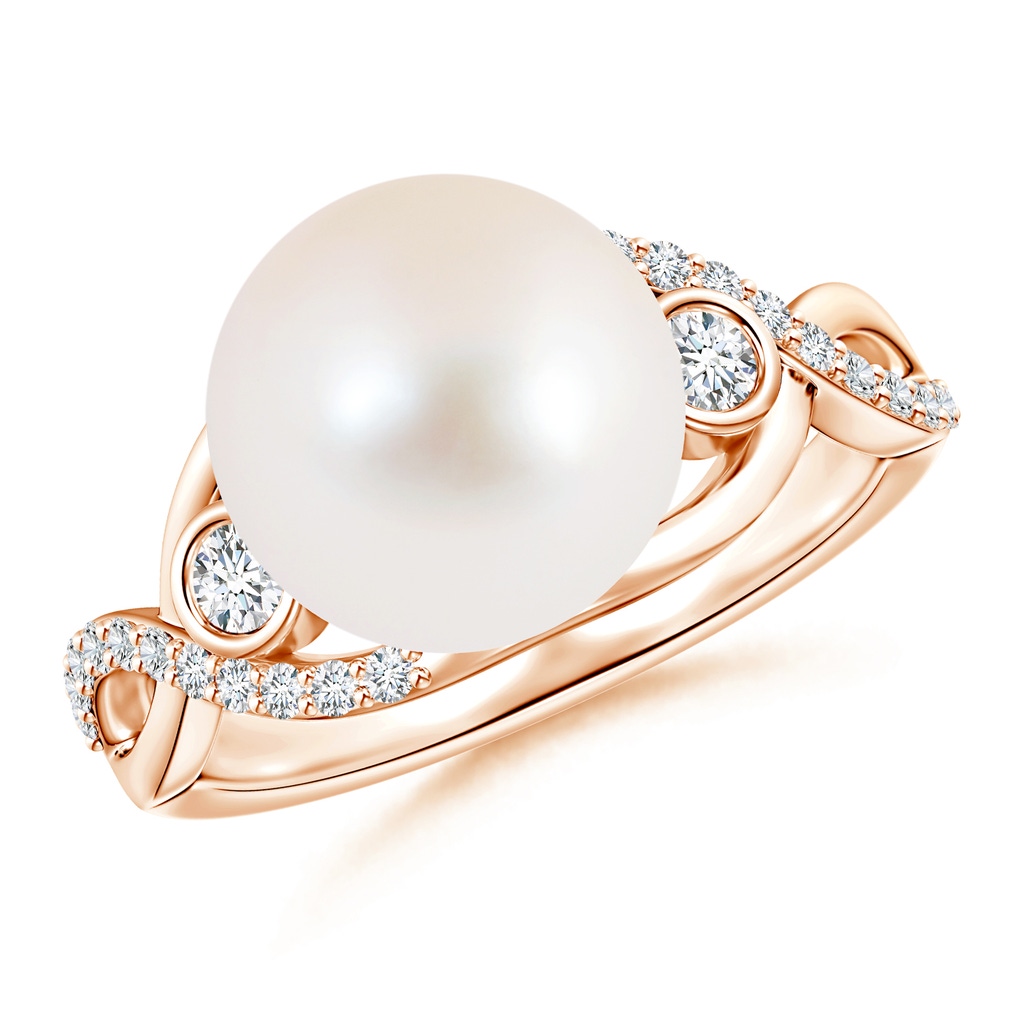 10mm AAA Freshwater Pearl and Diamond Infinity Ring in Rose Gold