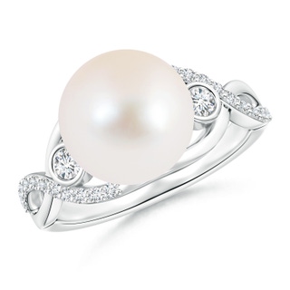 10mm AAA Freshwater Pearl and Diamond Infinity Ring in White Gold