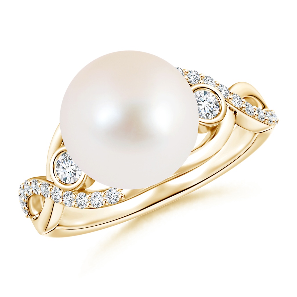 10mm AAA Freshwater Pearl and Diamond Infinity Ring in Yellow Gold