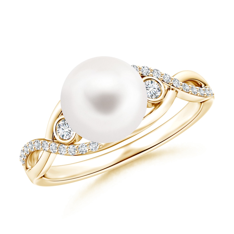 8mm AA Freshwater Pearl and Diamond Infinity Ring in 9K Yellow Gold 