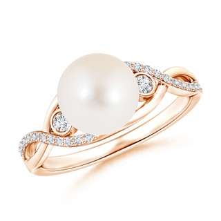 8mm AAA Freshwater Pearl and Diamond Infinity Ring in 10K Rose Gold