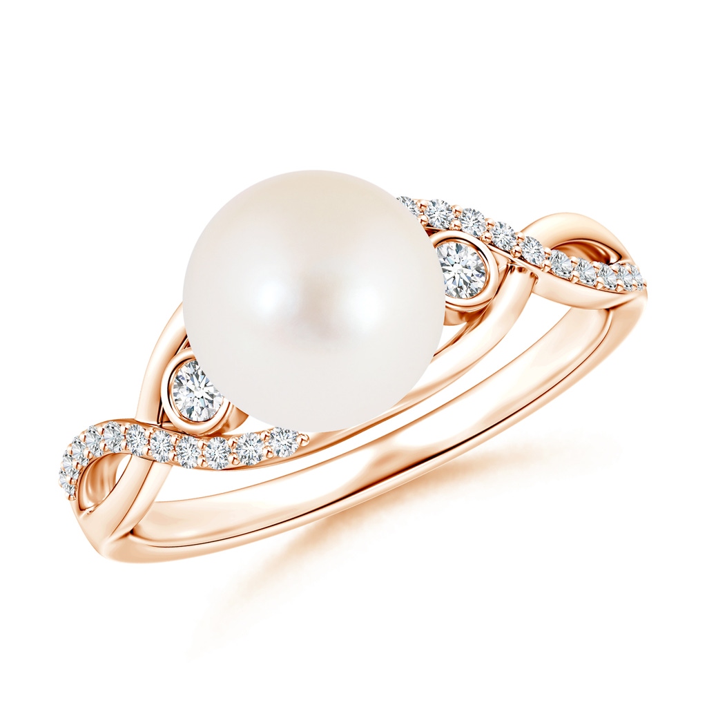 8mm AAA Freshwater Pearl and Diamond Infinity Ring in Rose Gold