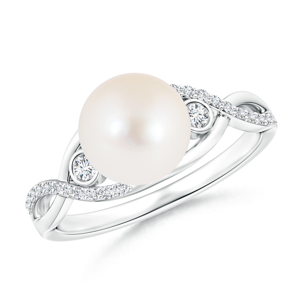 8mm AAA Freshwater Pearl and Diamond Infinity Ring in White Gold