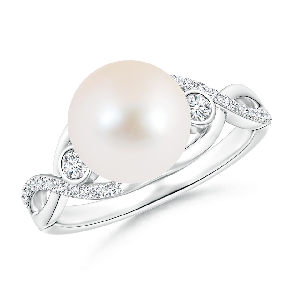 9mm AAA Freshwater Pearl and Diamond Infinity Ring in S999 Silver 