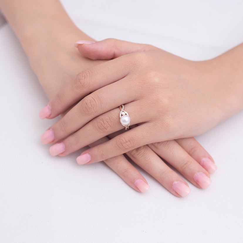 Freshwater Pearl and Diamond Infinity Ring