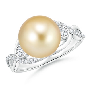 10mm AAAA Golden South Sea Cultured Pearl and Diamond Infinity Ring in White Gold