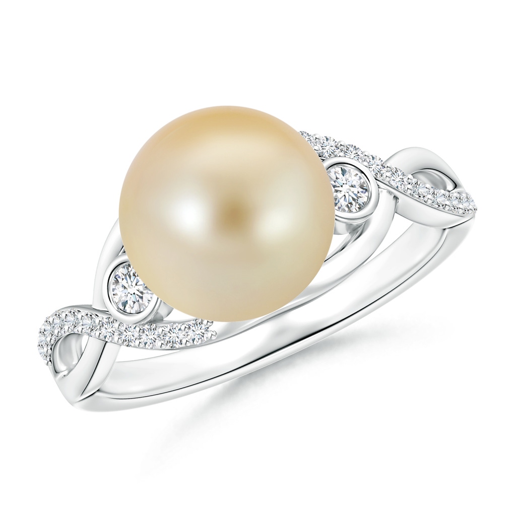 9mm AAA Golden South Sea Cultured Pearl and Diamond Infinity Ring in White Gold