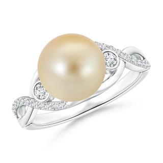 9mm AAA Golden South Sea Cultured Pearl and Diamond Infinity Ring in White Gold