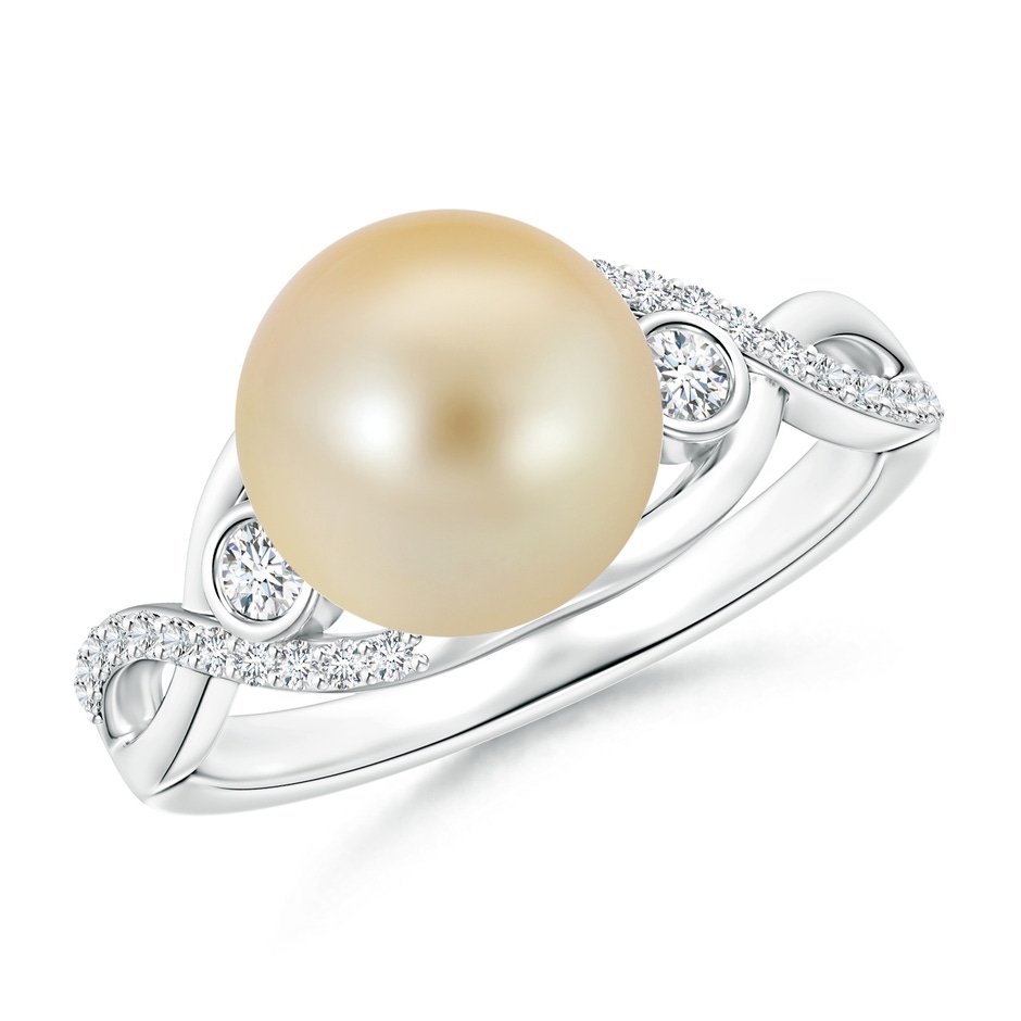 9mm AAA Golden South Sea Cultured Pearl and Diamond Infinity Ring in White Gold 