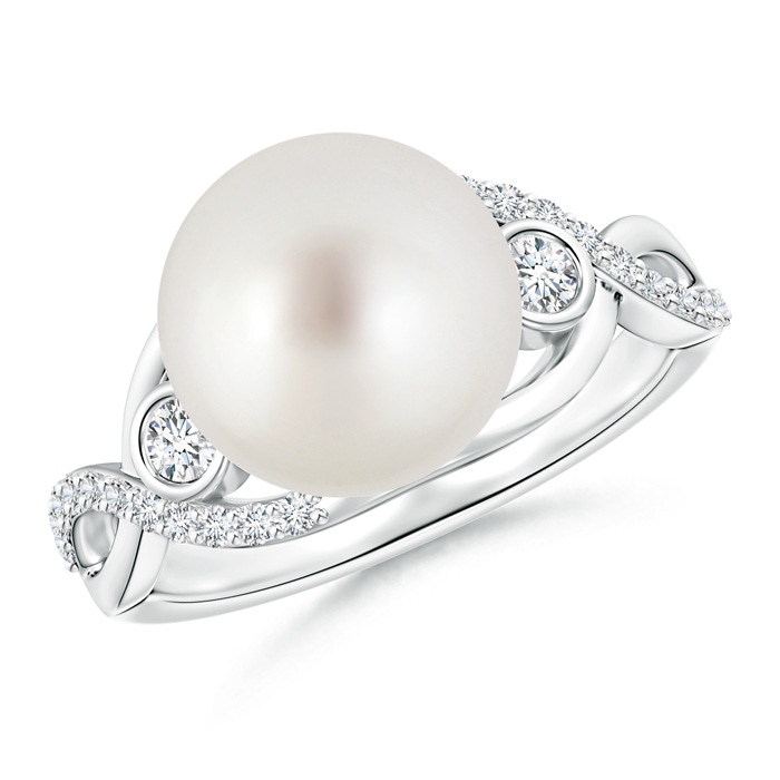 10mm AAA South Sea Pearl and Diamond Infinity Ring in White Gold 