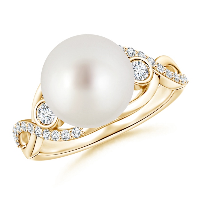 10mm AAA South Sea Pearl and Diamond Infinity Ring in Yellow Gold